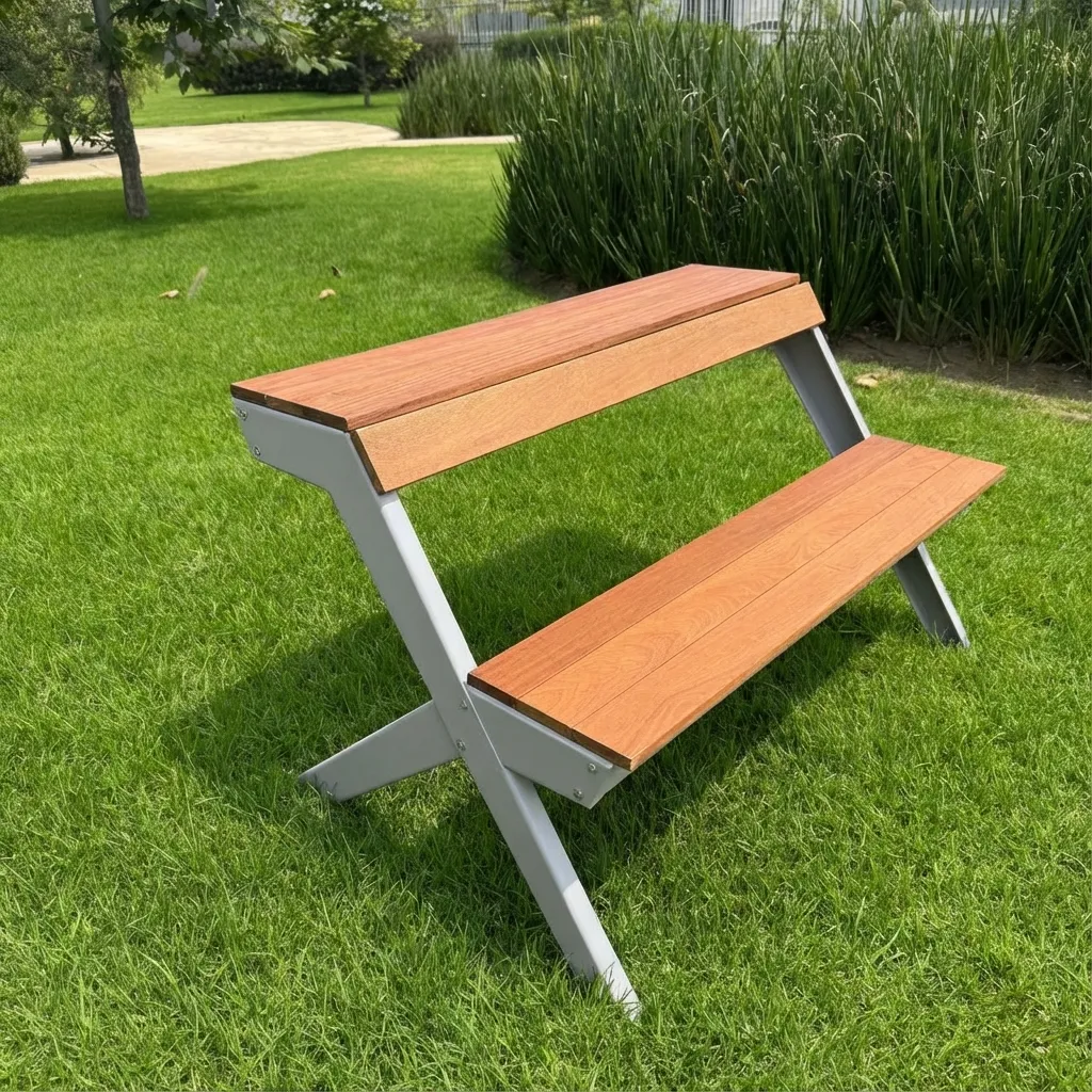 [CRBAN2-03-GAL-GC] Mesa Banca Picnic de metal con cubierta de Madera CRTEC (Gris Claro)